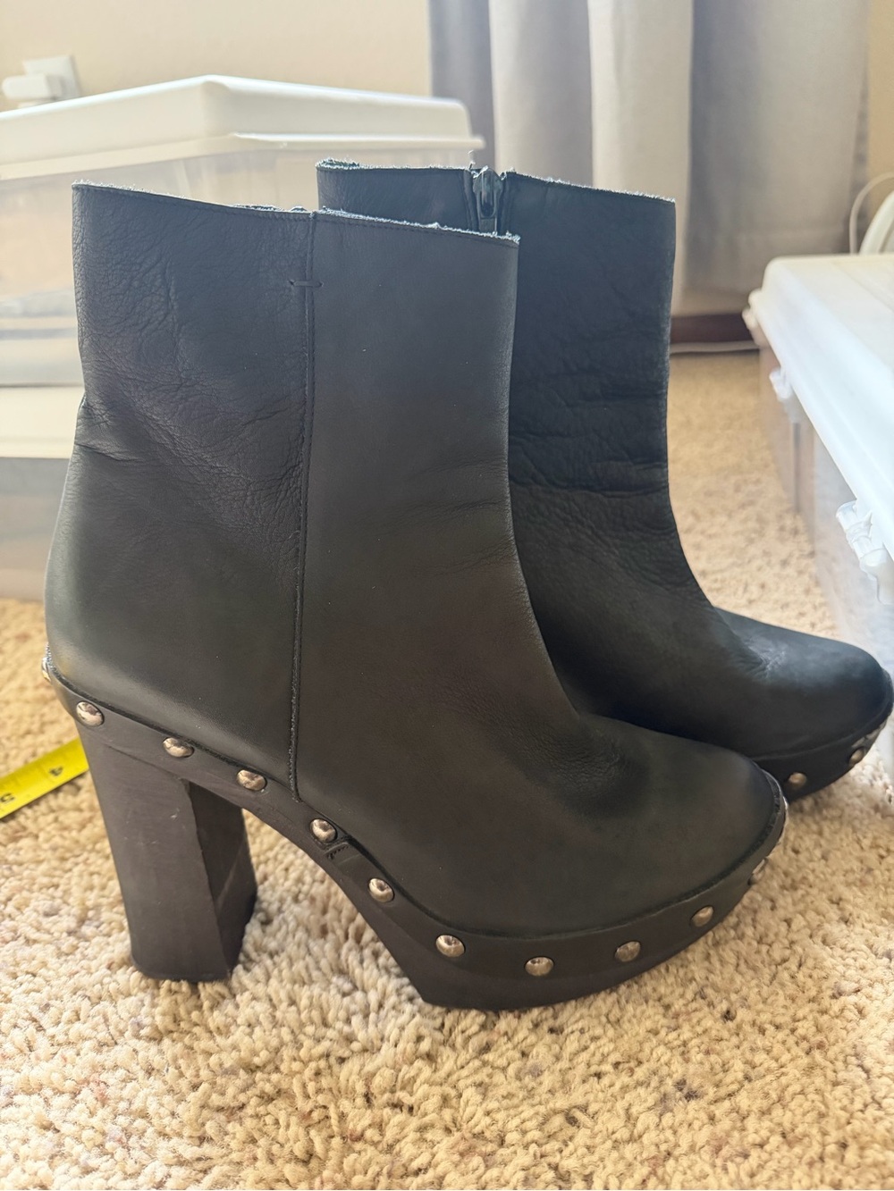 Free People Black Studded Platform Ankle Boots
